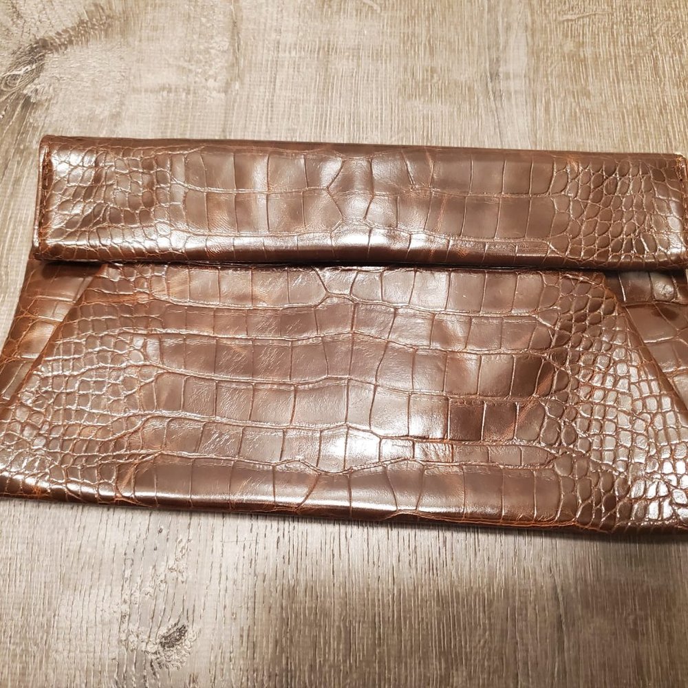 Brown Croc Leather Clutch